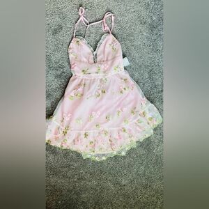 Girls Pink Floral Lace-Trim Sundress